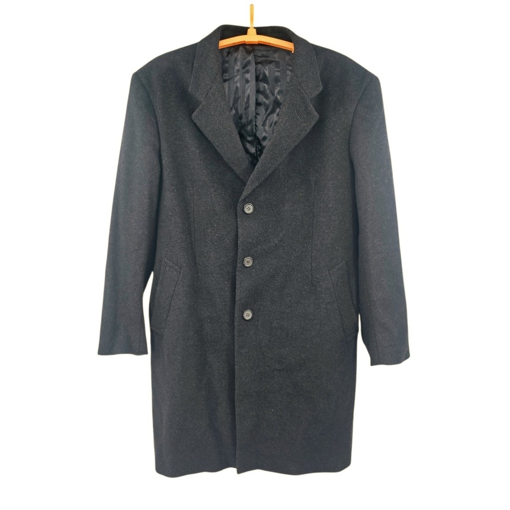 Jean-Paul Germain Wool & Cashmere Size 46 Charcoal Black Overcoat‎
